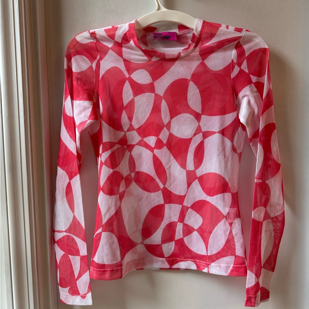 Tyler McGillivary Red and White Mesh Top